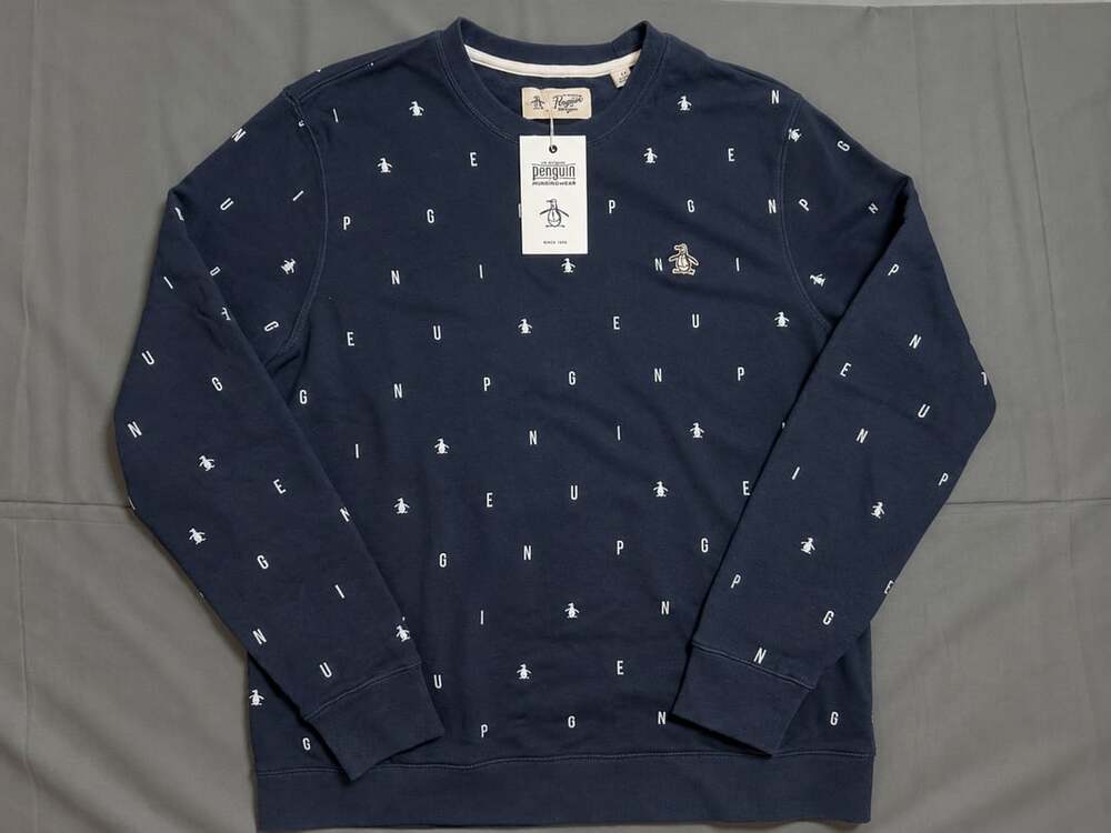 Original Penguin Munsingwear Navy Blue Penguin Print Crew Neck Sweatshirt